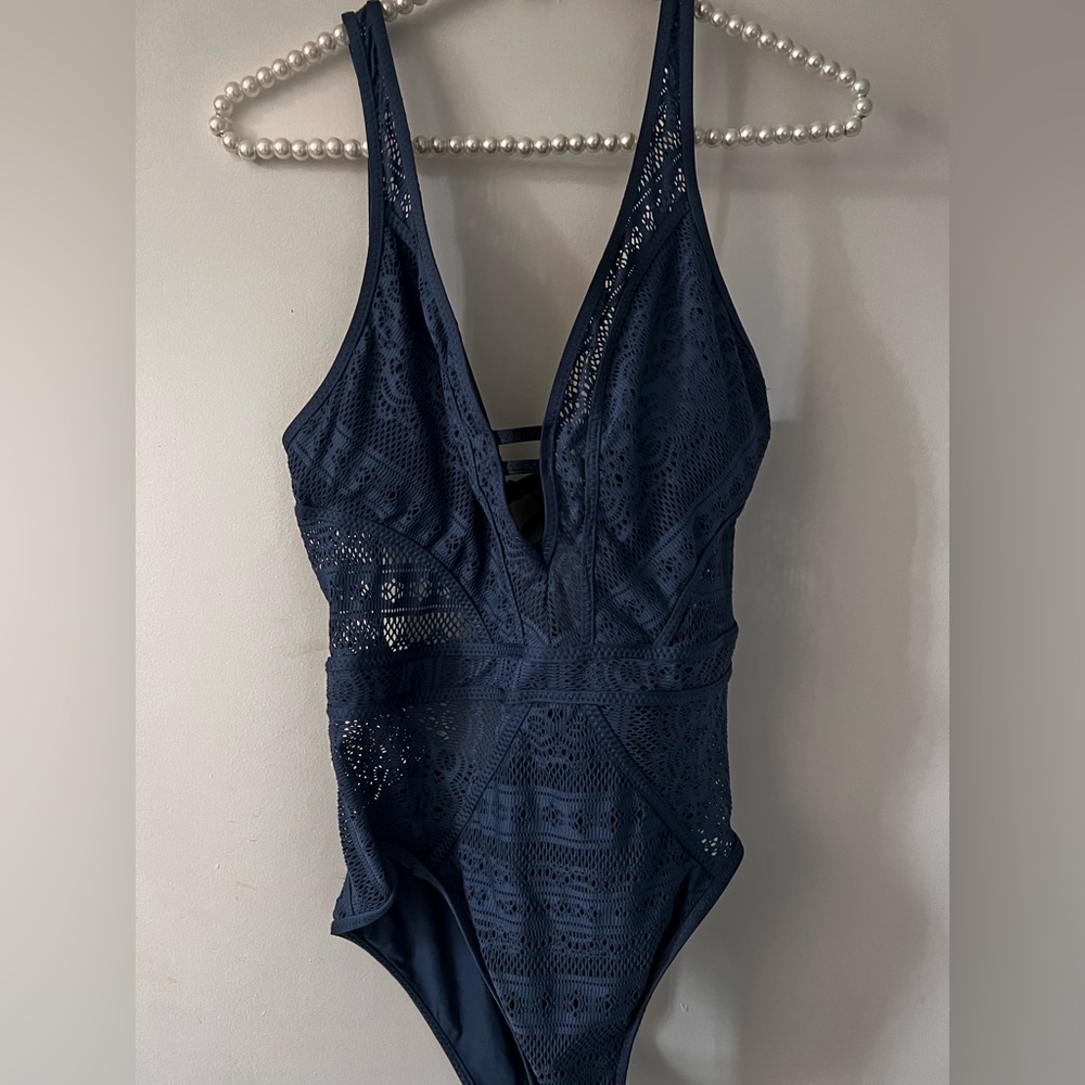 Becca Crochet Plunge One Piece Swimwear Medium